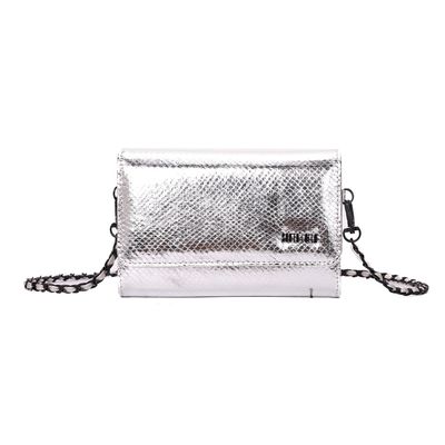 Bolsa Carteira Metalizada Prata Alça De Ombro