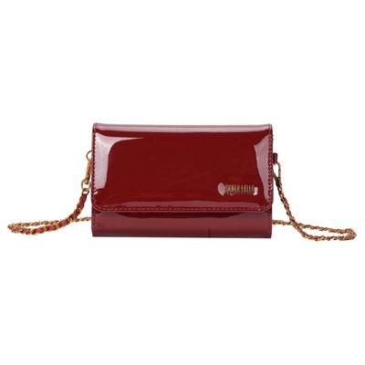 Bolsa Carteira Verniz Vermelho Merlot Alça De Ombro