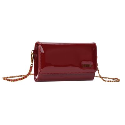 Bolsa Carteira Verniz Vermelho Merlot Alça De Ombro