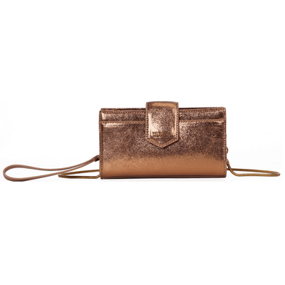 Bolsa Carteira Metalizada Bronze Alça De Ombro