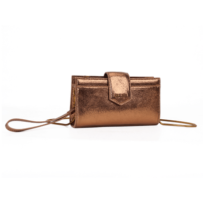 Bolsa Carteira Metalizada Bronze Alça De Ombro