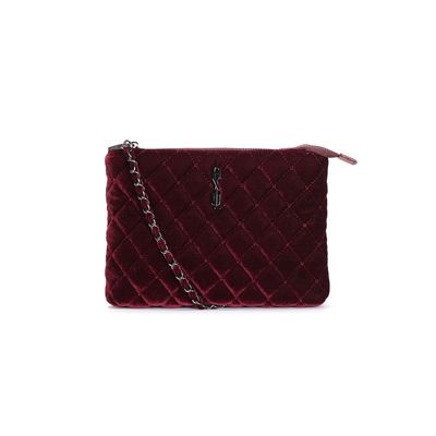 Bolsa Pequena Veludo Vermelho Merlot Alça Transversal