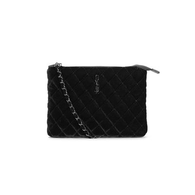 Bolsa Pequena Veludo Preto Alça Transversal