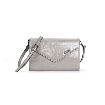 Bolsa Envelope Croco Cinza Alça Transversal