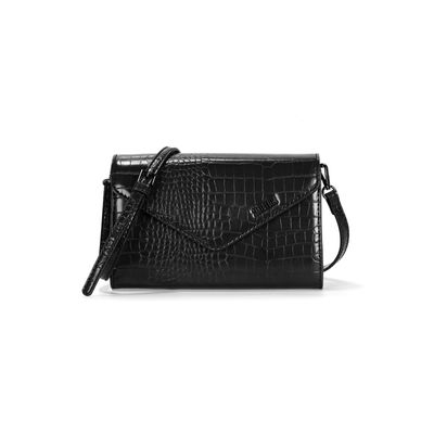 Bolsa Envelope Croco Preta Alça Transversal