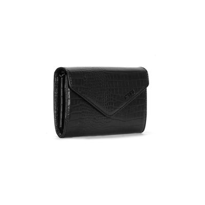 Bolsa Envelope Croco Preta Alça Transversal