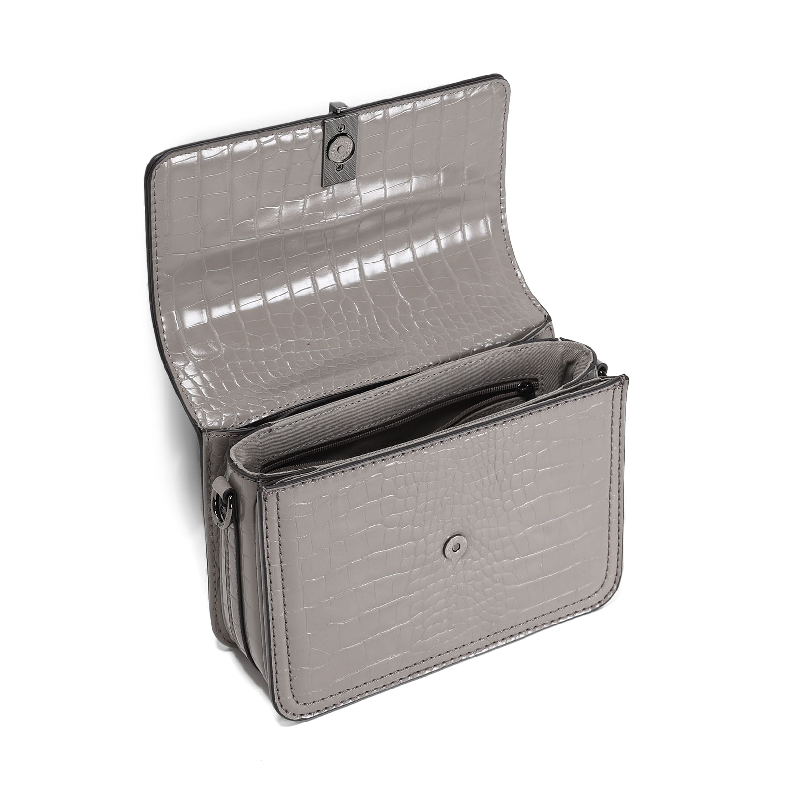 ハナ Bolsa Croco Cinza Alça Transversal - Santa Lolla