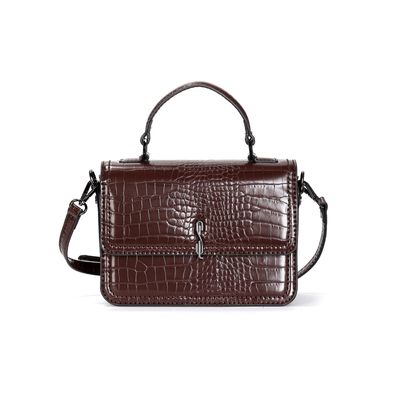Bolsa Croco Marrom Dark Cocoa Alça Transversal