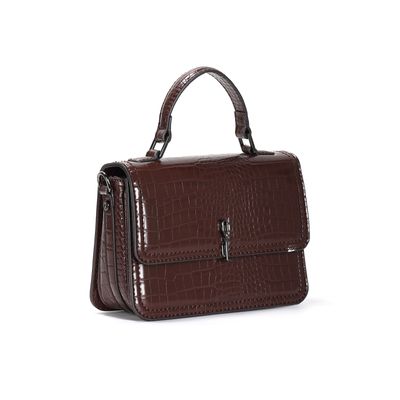 Bolsa Croco Marrom Dark Cocoa Alça Transversal