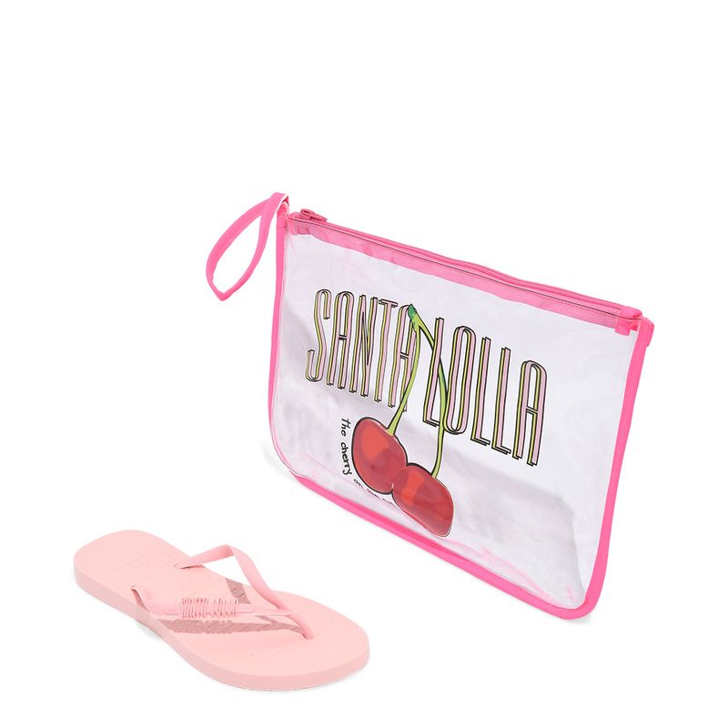 Chinelo Flip Flop Borracha Rosa E Necessaire Transparente