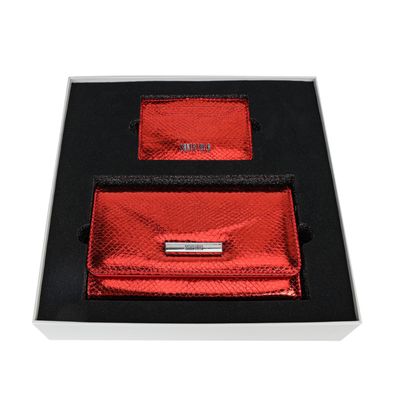 Kit Presente Bolsa Transversal E Porta Cartão Snake Vermelho Metalizado