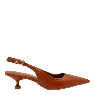 Scarpin Couro Pelica Soft Marrom Safari Bico Fino