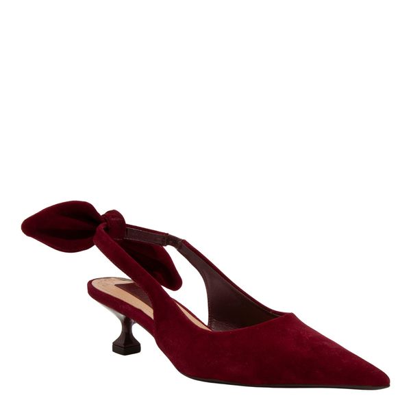 Scarpin Couro Camurça Premium Vermelho Merlot Bico Fino