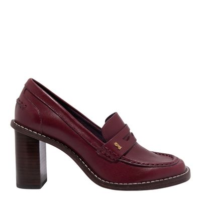 Mocassim Couro Nobre Soft Vermelho Bordô Salto Alto Fachete