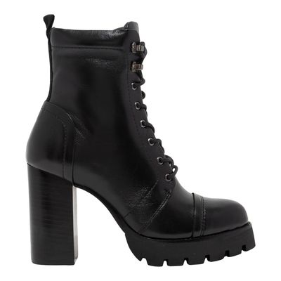 Bota Coturno Preto Couro Confort Salto Alto Grosso