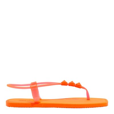Rasteira Thong Borracha Laranja Neon Bico Quadrado