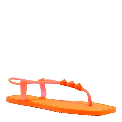 Rasteira Thong Borracha Laranja Neon Bico Quadrado