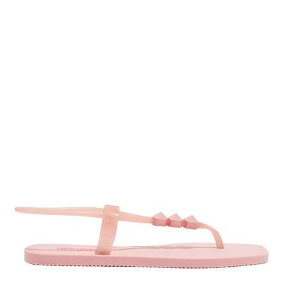 Rasteira Thong Borracha Rosa Bico Quadrado