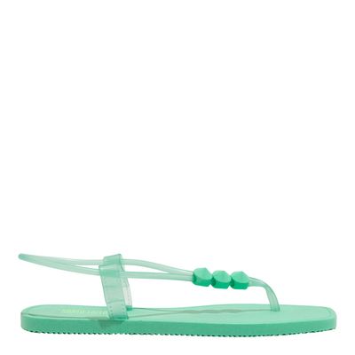 Rasteira Thong Borracha Verde Agua Bico Quadrado