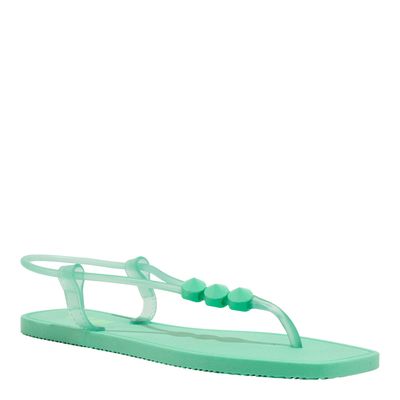 Rasteira Thong Borracha Verde Agua Bico Quadrado