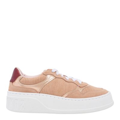 Tênis Flatform Couro Camurça Recortes Rose