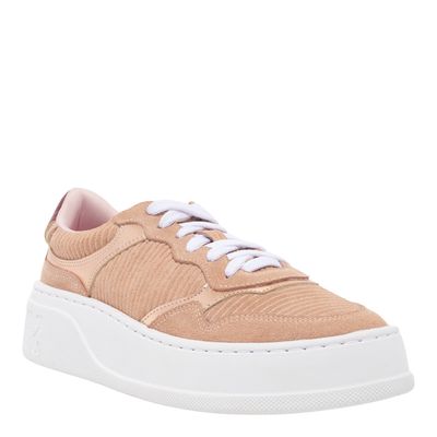Tênis Flatform Couro Camurça Recortes Rose