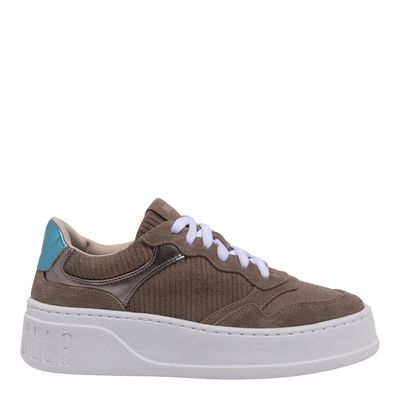 Tênis Flatform Couro Camurça Recortes Marrom
