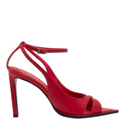 Sandália Peep Toe Couro Pelica Salto Alto Vermelho