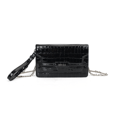 Bolsa Pequena Material Croco Preta Alça Transversal