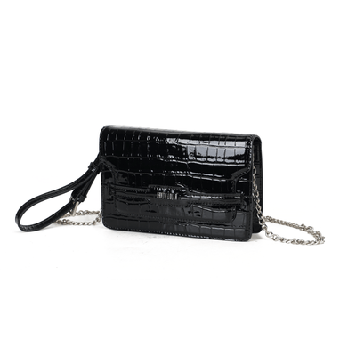 Bolsa Pequena Material Croco Preta Alça Transversal