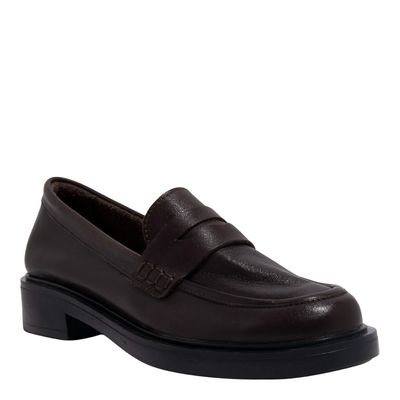Mocassim Couro Marrom Cocoa Liso Salto Baixo