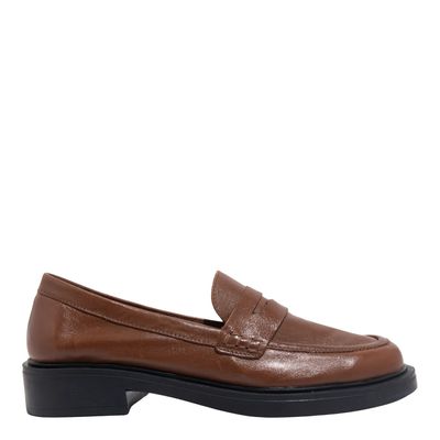 Mocassim Couro Marrom Safari Liso Salto Baixo