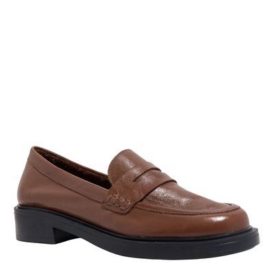 Mocassim Couro Marrom Safari Liso Salto Baixo