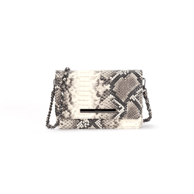 Bolsa Pequena Animal Print Estampa Cobra Bege Alça Transversal