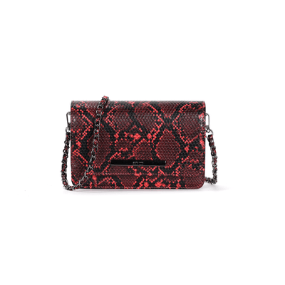 Bolsa Pequena Animal Print Estampa Cobra Vermelha Alça Transversal