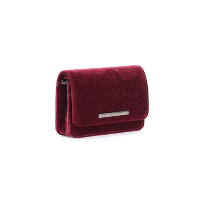 Bolsa Pequena Veludo Vermelho Merlot Alça Transversal