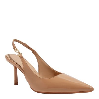 Scarpin Slingback Verniz Bege Salto Médio
