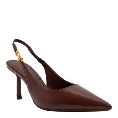 Scarpin Slingback Verniz Marrom Dark Cocoa Salto Médio