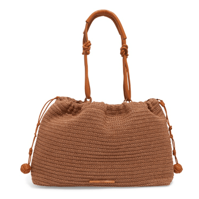 Bolsa Shopper Palha Tramado Caramelo Alça Nó