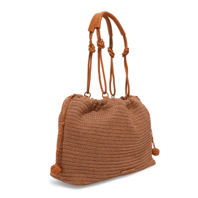 Bolsa Shopper Palha Tramado Caramelo Alça Nó