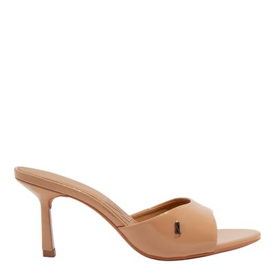 Mule Verniz Glossy Bege Salto Médio Fino