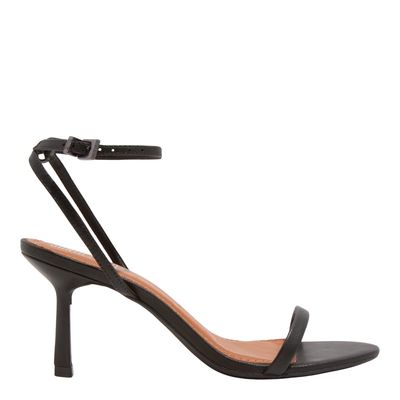 Sandália Couro Pelica Soft Preto Salto Médio Fino