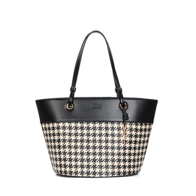 Bolsa Grande Tramado Preta E Branca Alça De Ombro