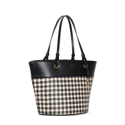Bolsa Grande Tramado Preta E Branca Alça De Ombro