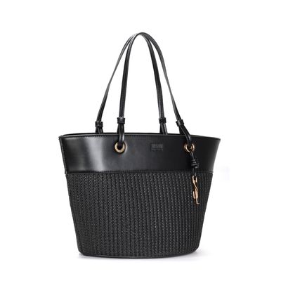 Bolsa Grande Tramado Preta Alça De Ombro