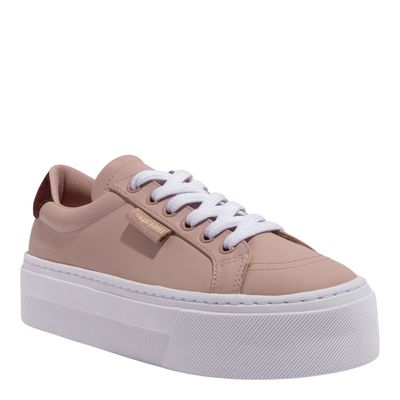 Tênis Plataforma Couro Confort Rosa