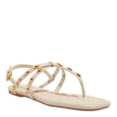 Rasteira Matelassê  Napa Soft Off White Bico Quadrado