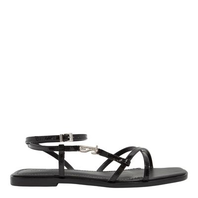 Rasteira Verniz Glossy Preta Bico Quadrado