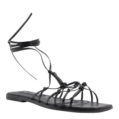 Rasteira Couro Nobre Soft Preto Amarração