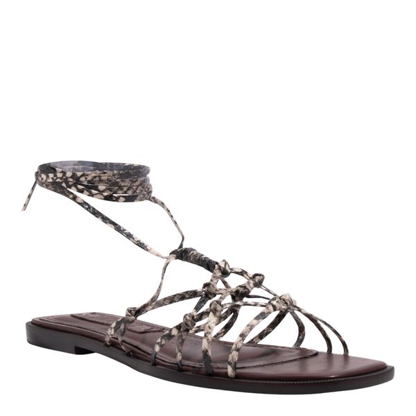 Rasteira Couro Animal Print Estampa Cobra Amarração